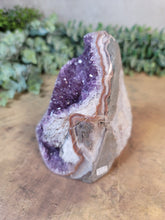 Load image into Gallery viewer, Amethyst with Orange Agate Banding Cluster Cut Base Specimen - Treasures of The Moon