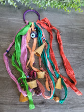 Load image into Gallery viewer, Witch&#39;s Bells Made with Sari Silk Scraps and Indian Brass Bells
