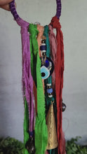 Load and play video in Gallery viewer, Witch&#39;s Bells Made with Sari Silk Scraps and Indian Brass Bells
