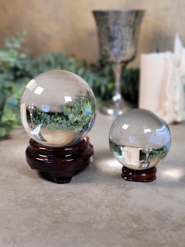 Quartz Crystal Ball with Wooden Stand - Treasures of The Moon