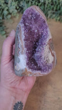 Load and play video in Gallery viewer, Amethyst with Orange Agate Banding Cluster Cut Base Specimen
